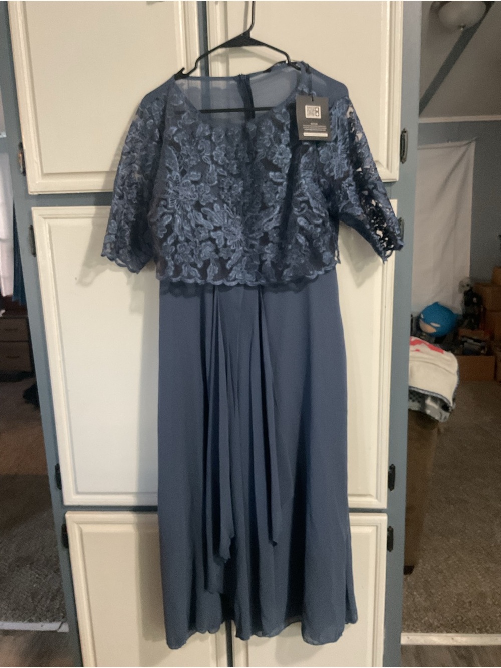 Blue Lace Bodice Chiffon Evening Gown nwt